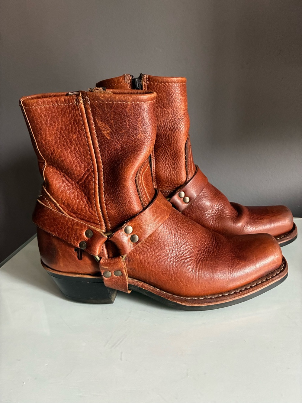 Frye Brown Leather Harness Boots Size 8